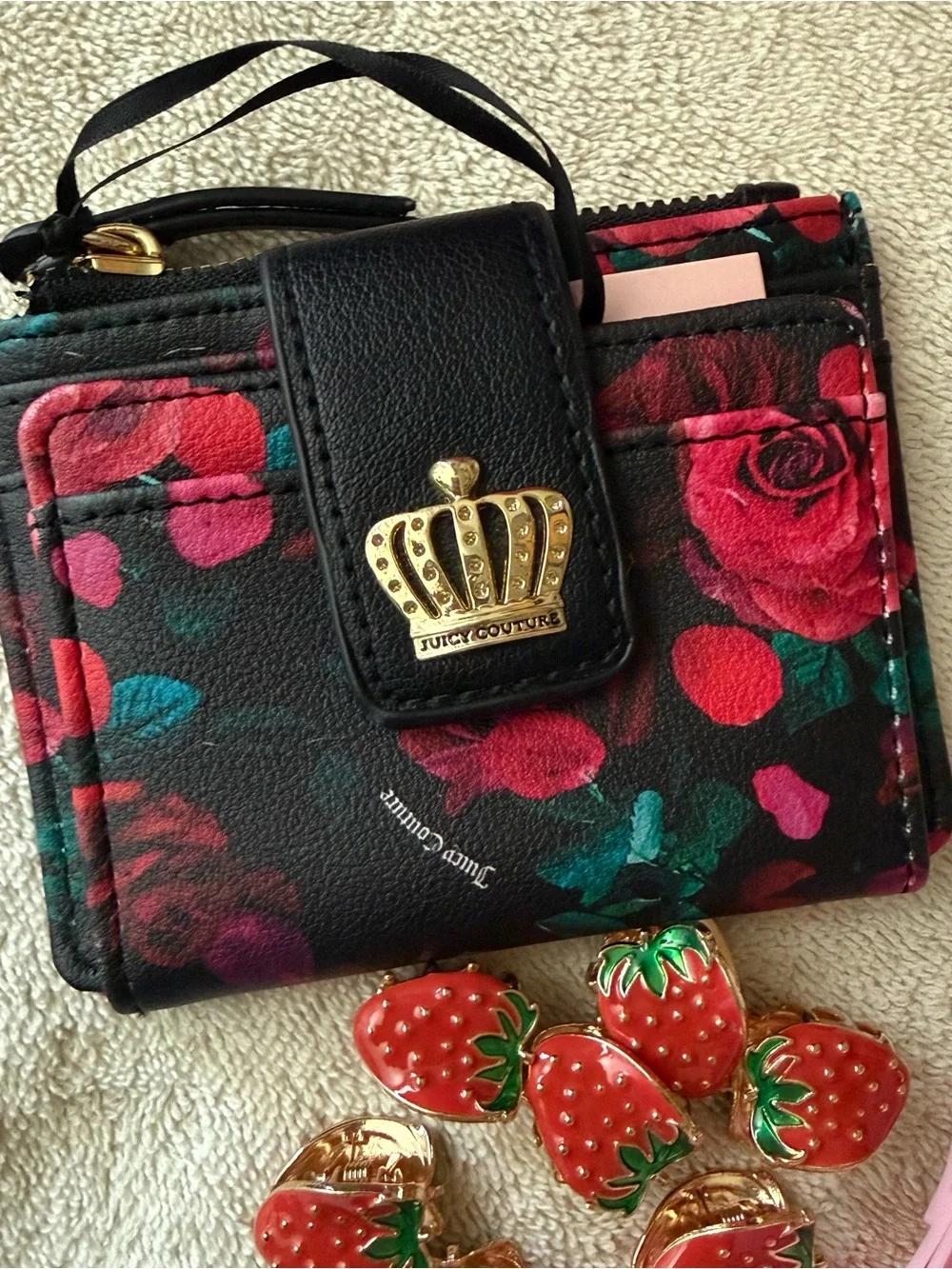 Juicy couture rose floral compact wallet NWT